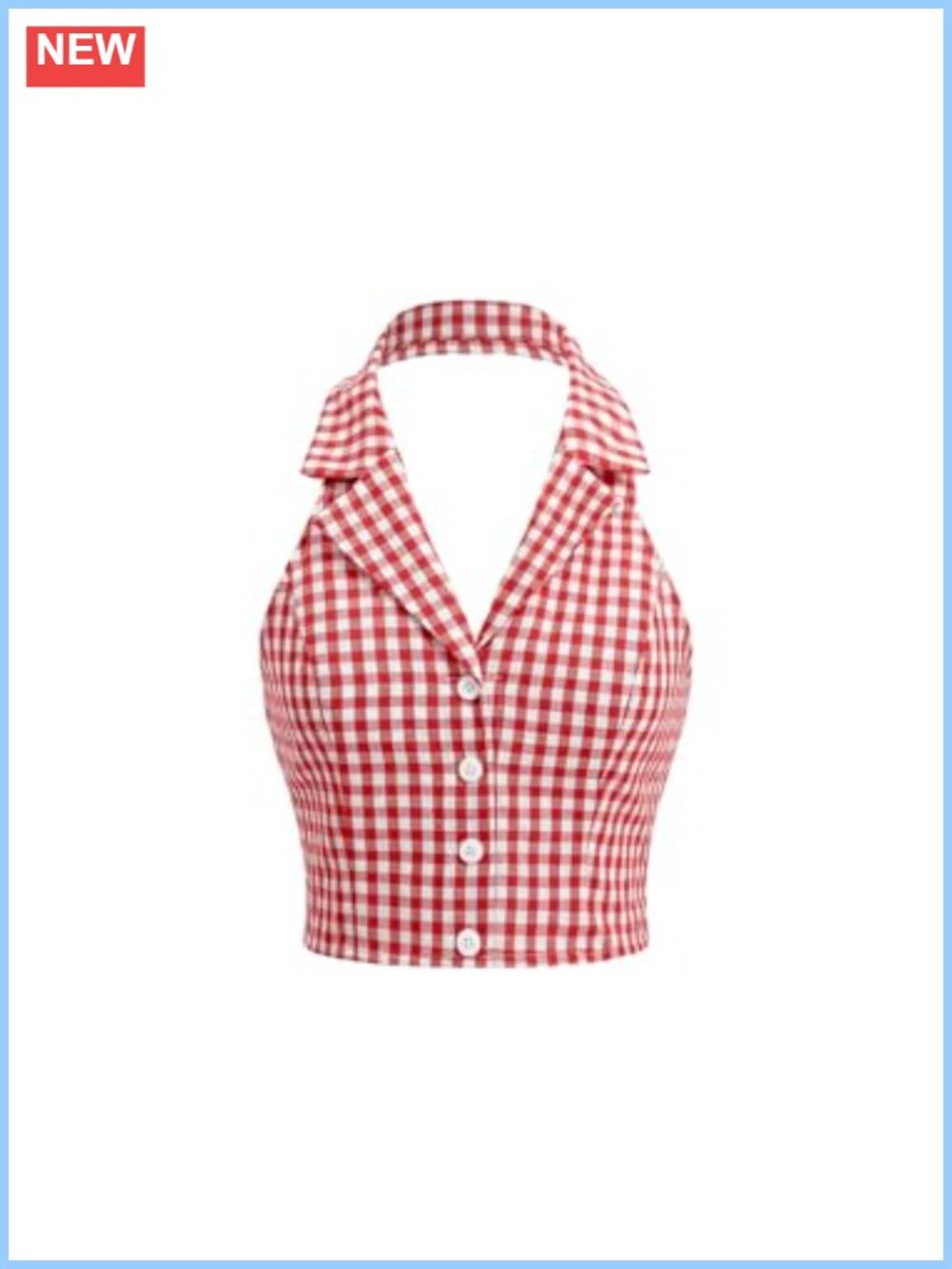Women's Gingham Halter Crop Tank Top Backless Sleeveless Summer Top